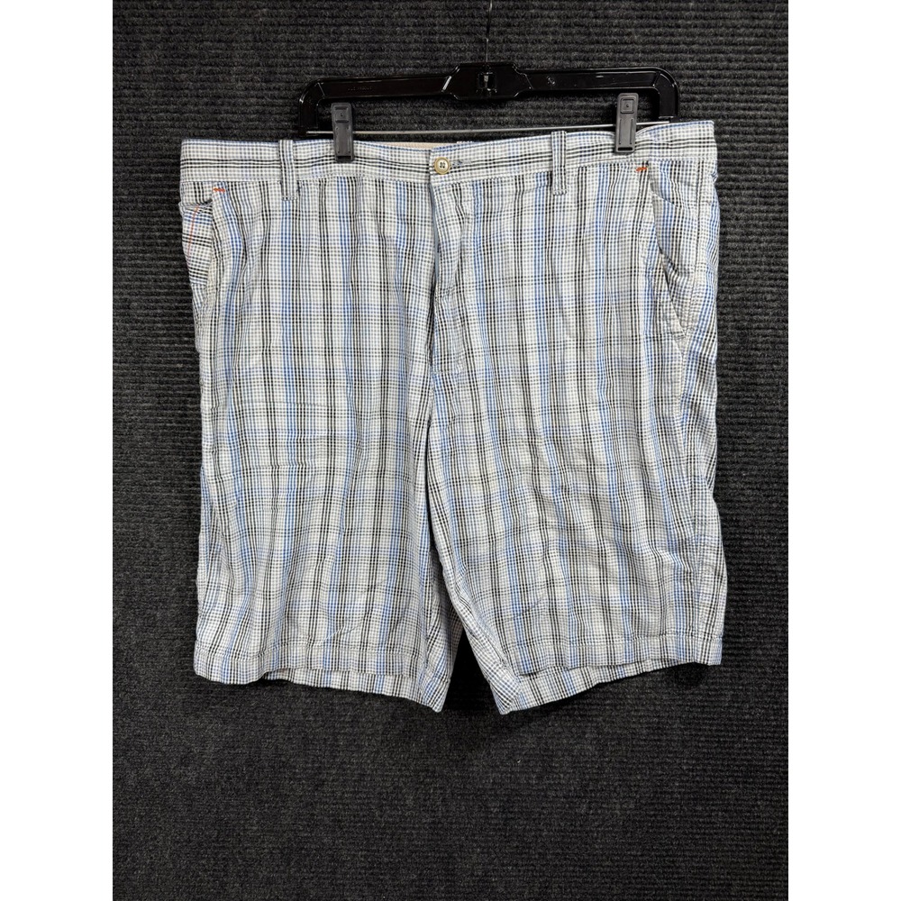 Tommy Bahama Mens Blue White Plaid Cotton Shorts 38 Paradise Nation Flat Front